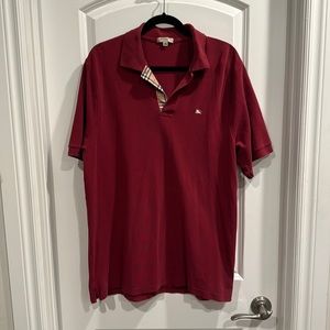 Burberry Men’s Deep Wine Polo with Signature Check Placket
